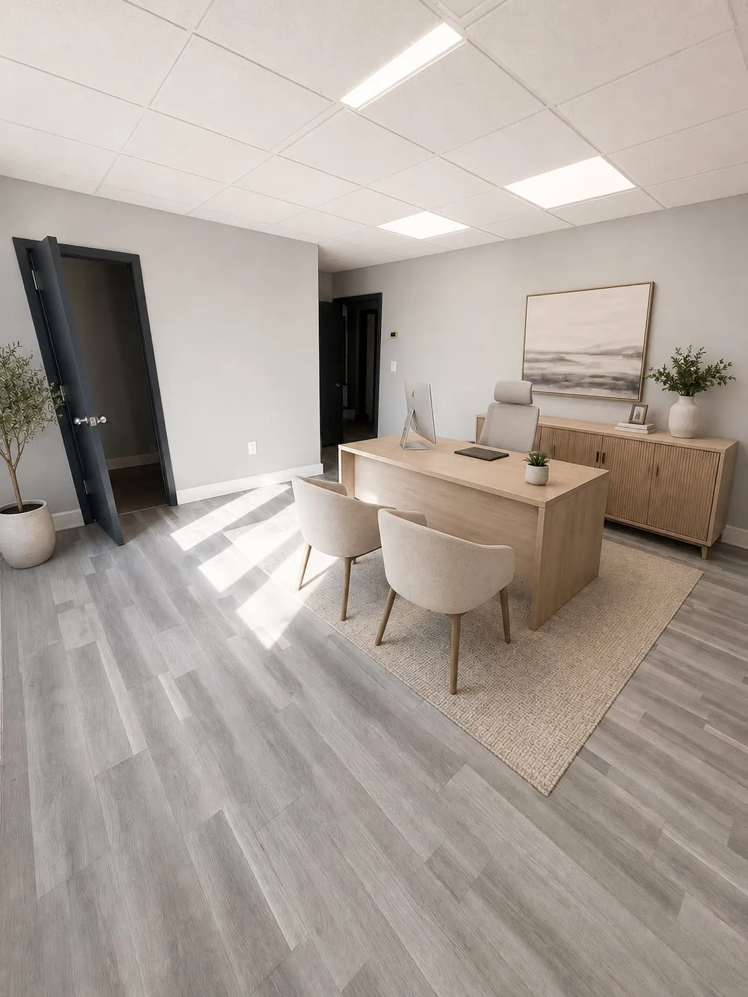 concept visualization of the room furnished as an office